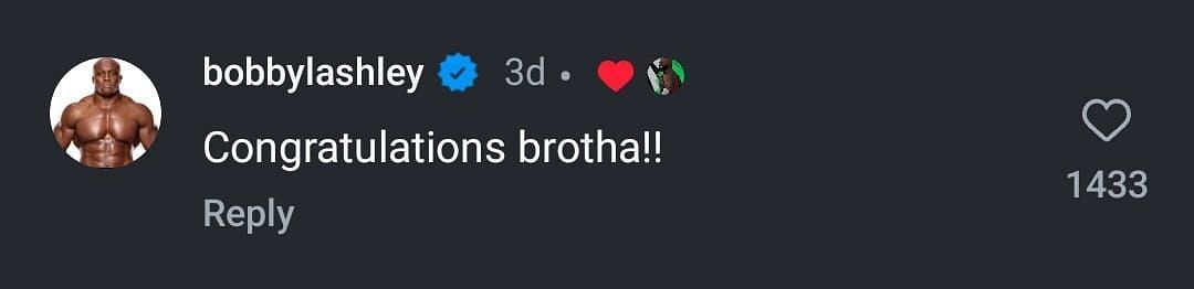 Lashley's comment on Crews' post.